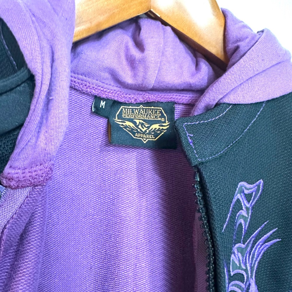 Women Black Purple Motorcycle Jacket Hoodie Liner Tribal Embroidery Biker Medium - Picture 11 of 16